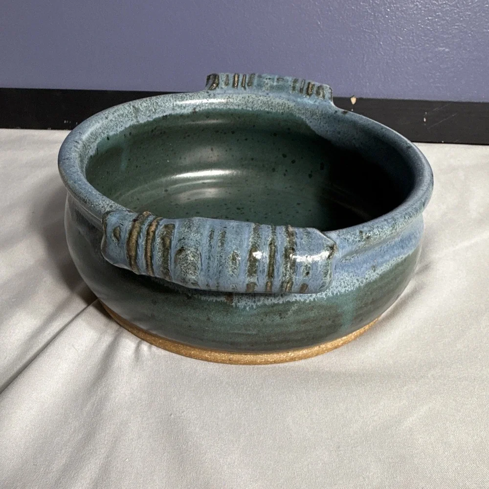 Signed Sandusky Studio Art Pottery Brie Baker Small Casserole Dish Floating Blue
